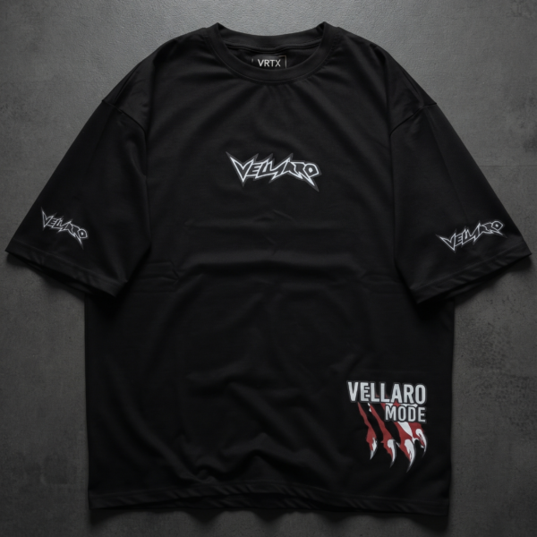 Vellaro black drop shoulder t-shirt premium streetwear fit front view