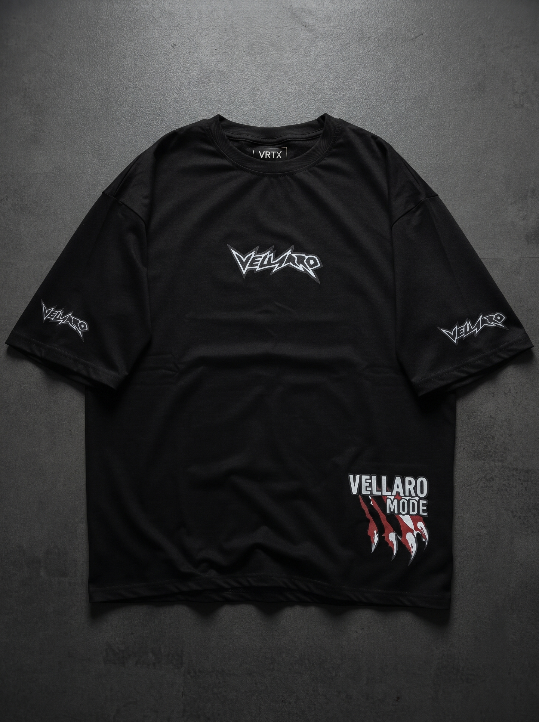 Vellaro black drop shoulder t-shirt premium streetwear fit front view